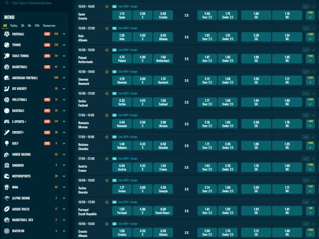 Casa de apuestas Spinanga — Deportes en vivo