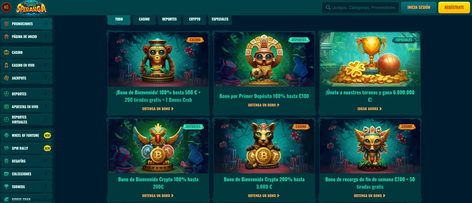 Catálogo de juegos de Spinanga Casino