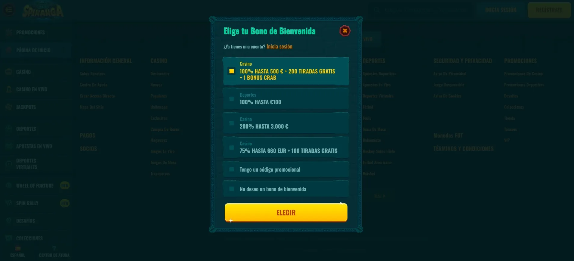 Lobby VIP de Spinanga Casino