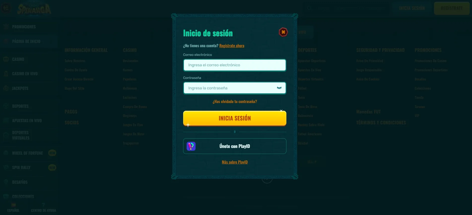 Sección de bonos de Spinanga Casino